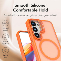 For Samsung Galaxy S23 5G Bright Color Frosted Skin-feel Camera Bracket Magsafe Phone Case(Orange)