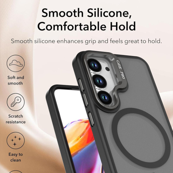 For Samsung Galaxy S23 5G Bright Color Frosted Skin-feel Camera Bracket Magsafe Phone Case(Black)