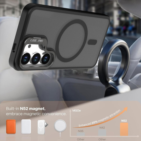 For Samsung Galaxy S23 5G Bright Color Frosted Skin-feel Camera Bracket Magsafe Phone Case(Black)