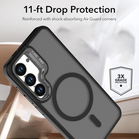 For Samsung Galaxy S23 5G Bright Color Frosted Skin-feel Camera Bracket Magsafe Phone Case(Black)