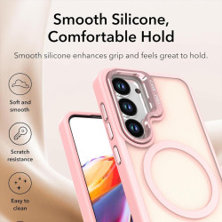 For Samsung Galaxy S23 5G Bright Color Frosted Skin-feel Camera Bracket Magsafe Phone Case(Pink)
