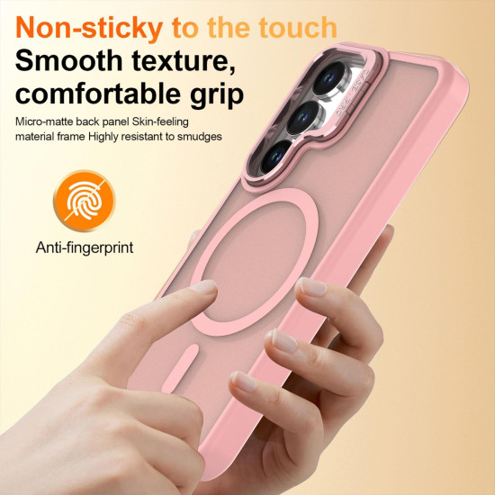 For Samsung Galaxy S23 5G Bright Color Frosted Skin-feel Camera Bracket Magsafe Phone Case(Pink)
