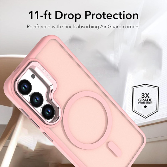 For Samsung Galaxy S23 5G Bright Color Frosted Skin-feel Camera Bracket Magsafe Phone Case(Pink)
