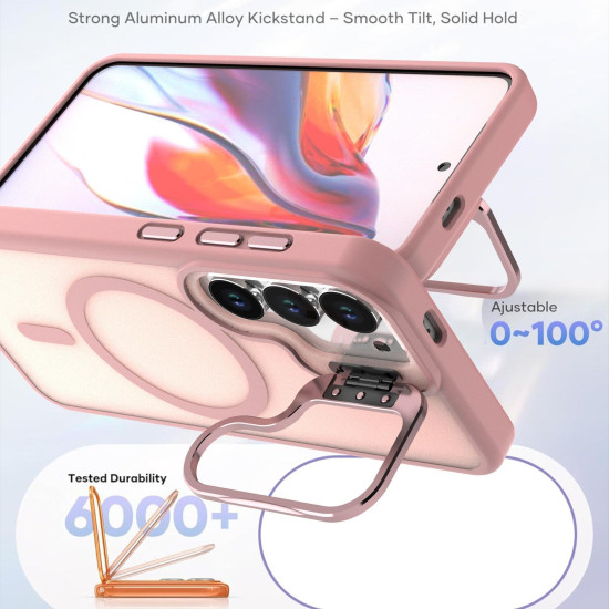 For Samsung Galaxy S23 5G Bright Color Frosted Skin-feel Camera Bracket Magsafe Phone Case(Pink)