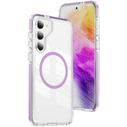 For Samsung Galaxy S23 5G Crystal Shield Clear Magnetic Acrylic Hybrid TPU Phone Case(Purple)