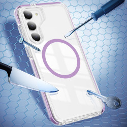 For Samsung Galaxy S23 5G Crystal Shield Clear Magnetic Acrylic Hybrid TPU Phone Case(Purple)