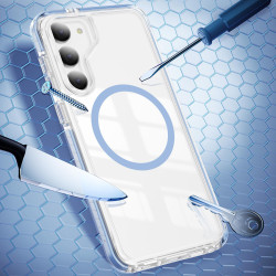 For Samsung Galaxy S23 5G Crystal Shield Clear Magnetic Acrylic Hybrid TPU Phone Case(Blue)