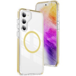 For Samsung Galaxy S23 5G Crystal Shield Clear Magnetic Acrylic Hybrid TPU Phone Case(Yellow)