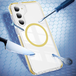 For Samsung Galaxy S23 5G Crystal Shield Clear Magnetic Acrylic Hybrid TPU Phone Case(Yellow)