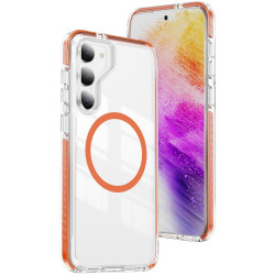 For Samsung Galaxy S23 5G Crystal Shield Clear Magnetic Acrylic Hybrid TPU Phone Case(Orange)