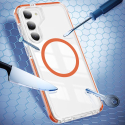 For Samsung Galaxy S23 5G Crystal Shield Clear Magnetic Acrylic Hybrid TPU Phone Case(Orange)