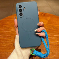 For Samsung Galaxy S24+ 5G Solid Color Liquid Silicone Magnetic Phone Case with Lanyard(Lavender Grey)