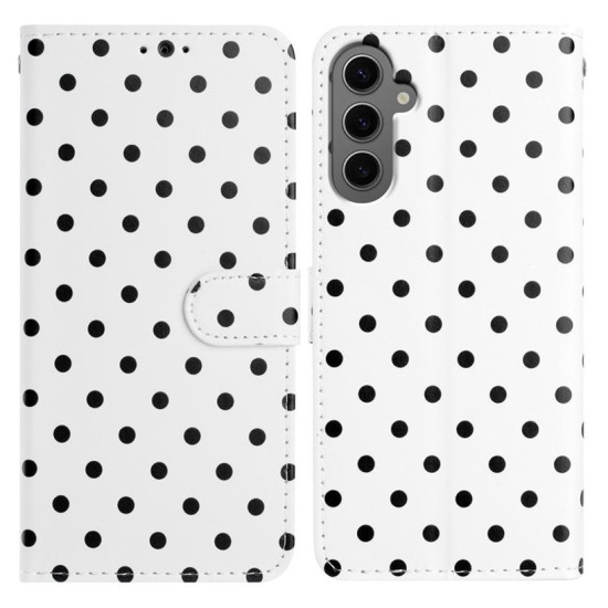 For Samsung Galaxy S24+ 5G Small Dots Pattern Vegan Leather Phone Case(White)