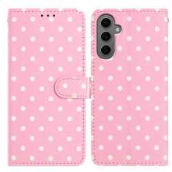 For Samsung Galaxy S24+ 5G Small Dots Pattern Vegan Leather Phone Case(Pink)