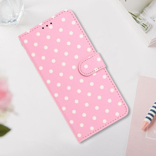 For Samsung Galaxy S24+ 5G Small Dots Pattern Vegan Leather Phone Case(Pink)