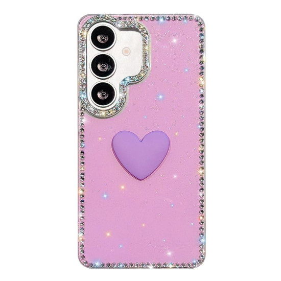 For Samsung Galaxy S24+ 5G Flash Rhinestone Double-sided IMD Love Heart Phone Case(Glitter Purple)