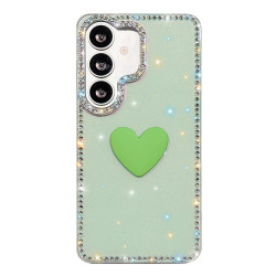 For Samsung Galaxy S24+ 5G Flash Rhinestone Double-sided IMD Love Heart Phone Case(Glitter Green)