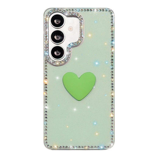 For Samsung Galaxy S24+ 5G Flash Rhinestone Double-sided IMD Love Heart Phone Case(Glitter Green)