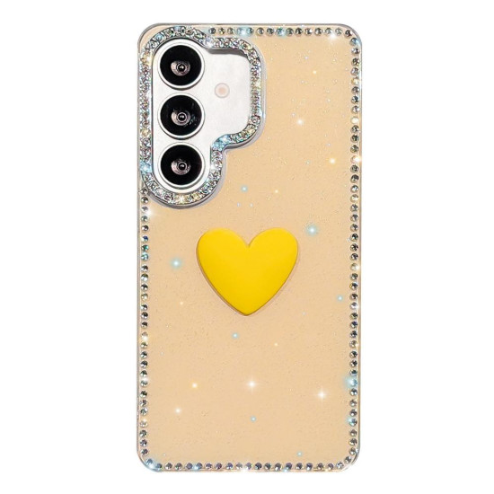 For Samsung Galaxy S24+ 5G Flash Rhinestone Double-sided IMD Love Heart Phone Case(Glitter Yellow)
