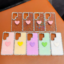 For Samsung Galaxy S24+ 5G Flash Rhinestone Double-sided IMD Love Heart Phone Case(Glitter Yellow)