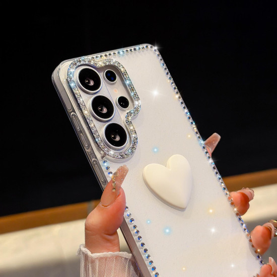 For Samsung Galaxy S24+ 5G Flash Rhinestone Double-sided IMD Love Heart Phone Case(Glitter Yellow)