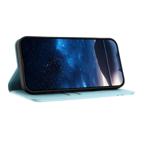 For Samsung Galaxy S24+ 5G Tulips Butterfly Pattern Magnetic Vegan Leather Phone Case(Light Blue)