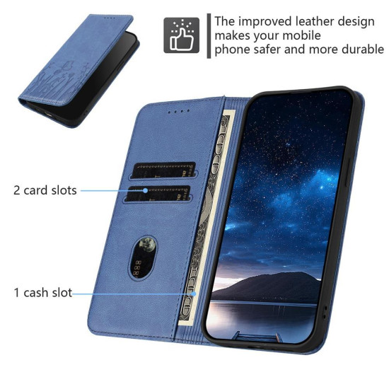 For Samsung Galaxy S24+ 5G Tulips Butterfly Pattern Magnetic Vegan Leather Phone Case(Royal Blue)