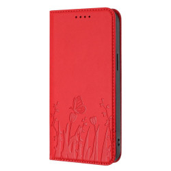 For Samsung Galaxy S24+ 5G Tulips Butterfly Pattern Magnetic Vegan Leather Phone Case(Red)