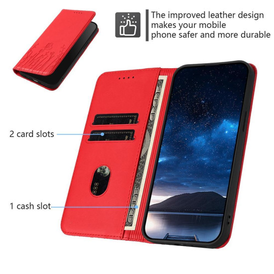 For Samsung Galaxy S24+ 5G Tulips Butterfly Pattern Magnetic Vegan Leather Phone Case(Red)