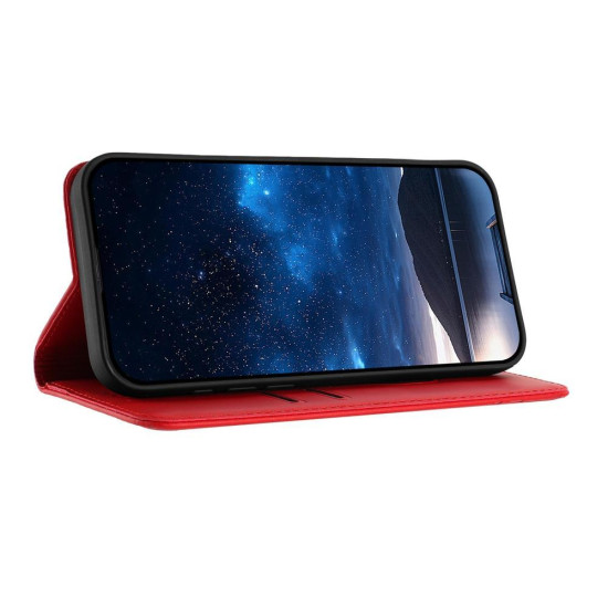 For Samsung Galaxy S24+ 5G Tulips Butterfly Pattern Magnetic Vegan Leather Phone Case(Red)