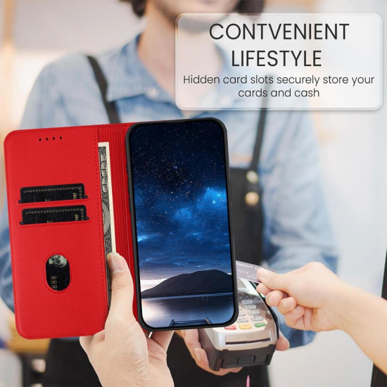 For Samsung Galaxy S24+ 5G Tulips Butterfly Pattern Magnetic Vegan Leather Phone Case(Red)