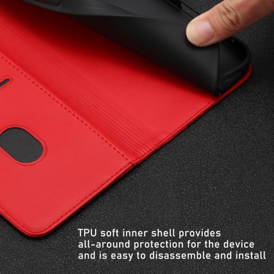 For Samsung Galaxy S24+ 5G Tulips Butterfly Pattern Magnetic Vegan Leather Phone Case(Red)