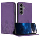 For Samsung Galaxy S24+ 5G Tulips Butterfly Pattern Magnetic Vegan Leather Phone Case(Dark Purple)