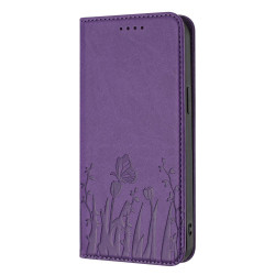 For Samsung Galaxy S24+ 5G Tulips Butterfly Pattern Magnetic Vegan Leather Phone Case(Dark Purple)