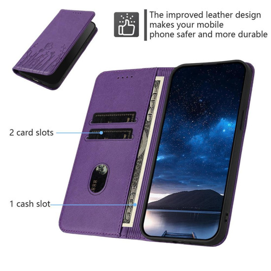 For Samsung Galaxy S24+ 5G Tulips Butterfly Pattern Magnetic Vegan Leather Phone Case(Dark Purple)