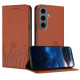 For Samsung Galaxy S24+ 5G Tulips Butterfly Pattern Magnetic Vegan Leather Phone Case(Coffee)