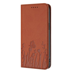 For Samsung Galaxy S24+ 5G Tulips Butterfly Pattern Magnetic Vegan Leather Phone Case(Coffee)