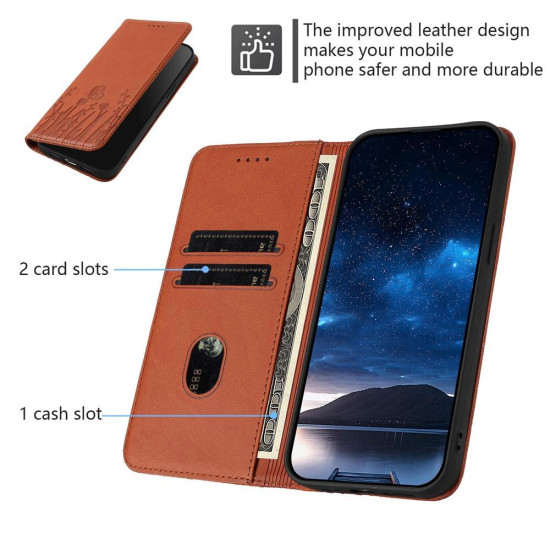 For Samsung Galaxy S24+ 5G Tulips Butterfly Pattern Magnetic Vegan Leather Phone Case(Coffee)