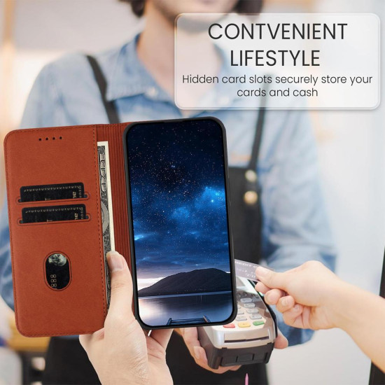 For Samsung Galaxy S24+ 5G Tulips Butterfly Pattern Magnetic Vegan Leather Phone Case(Coffee)