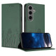 For Samsung Galaxy S24+ 5G Tulips Butterfly Pattern Magnetic Vegan Leather Phone Case(Dark Green)