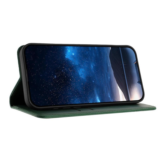 For Samsung Galaxy S24+ 5G Tulips Butterfly Pattern Magnetic Vegan Leather Phone Case(Dark Green)