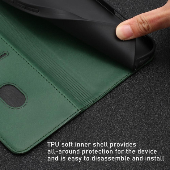 For Samsung Galaxy S24+ 5G Tulips Butterfly Pattern Magnetic Vegan Leather Phone Case(Dark Green)