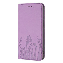 For Samsung Galaxy S24+ 5G Tulips Butterfly Pattern Magnetic Vegan Leather Phone Case(Light Purple)
