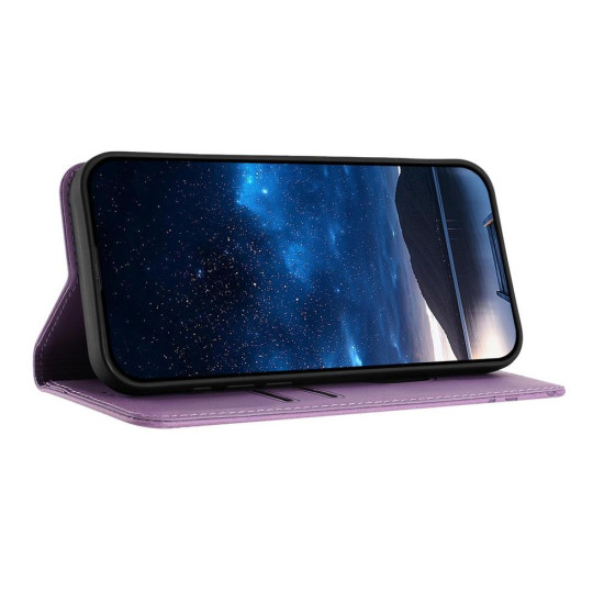 For Samsung Galaxy S24+ 5G Tulips Butterfly Pattern Magnetic Vegan Leather Phone Case(Light Purple)