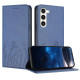 For Samsung Galaxy S23+ 5G Tulips Butterfly Pattern Magnetic Vegan Leather Phone Case(Royal Blue)