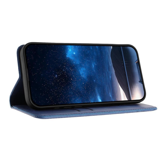 For Samsung Galaxy S23+ 5G Tulips Butterfly Pattern Magnetic Vegan Leather Phone Case(Royal Blue)