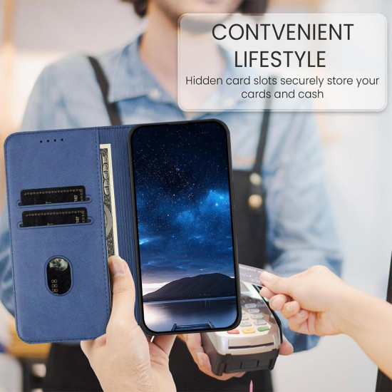 For Samsung Galaxy S23+ 5G Tulips Butterfly Pattern Magnetic Vegan Leather Phone Case(Royal Blue)
