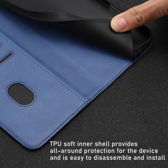 For Samsung Galaxy S23+ 5G Tulips Butterfly Pattern Magnetic Vegan Leather Phone Case(Royal Blue)