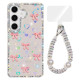 For Samsung Galaxy S24+ 5G Sparkling IMD Colorful Bow Phone Case with Bracelet(Love Transparent)