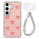 For Samsung Galaxy S24+ 5G Sparkling IMD Colorful Bow Phone Case with Bracelet(Glitter Light Pink)